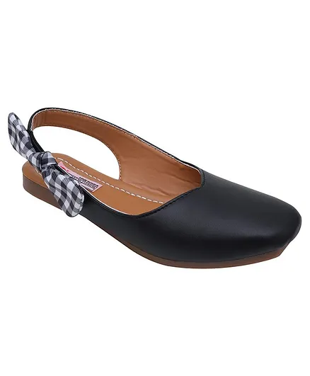 D'chica Round Toe Ballerinas With Check Bow - Black White