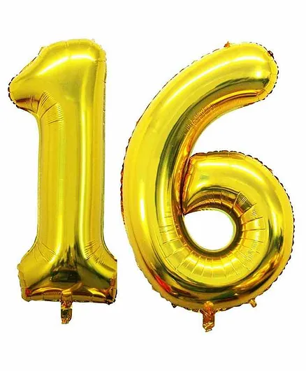 Amfin Number 16 Foil Balloon Golden - Height 40 cm
