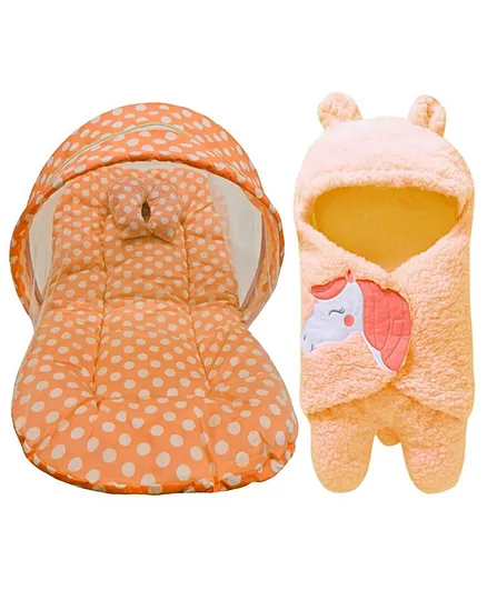 Brandonn Bedding Set With Mosquito Net & Wearable Blanket - Orange