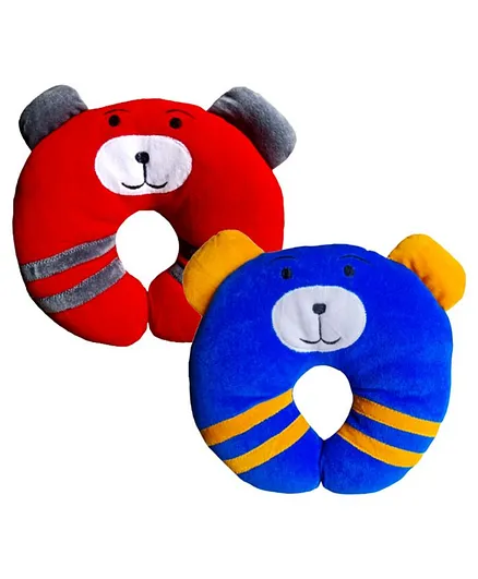 Brandonn U Shape Baby Pillow Neck Protector Pack of 2- Red Blue