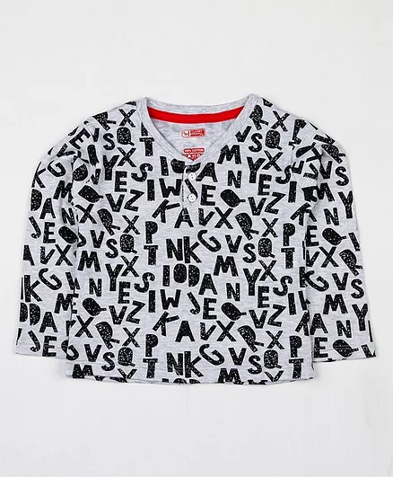 SWANKY ME Full Sleeves Alphabet Print T-Shirt - Grey