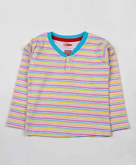 SWANKY ME Striped Full Sleeves-Shirt - Cream, Yellow & Blue