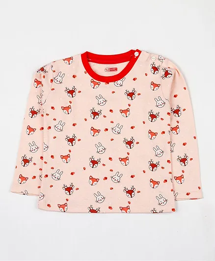 SWANKY ME Cat Face Print Full Sleeves T-Shirt - Pink