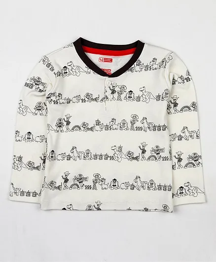 SWANKY ME Full Sleeves Animals Printed T-Shirt - Cream
