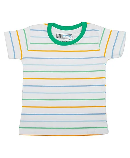 SWANKY ME Half Sleeves Striped T-Shirt - White