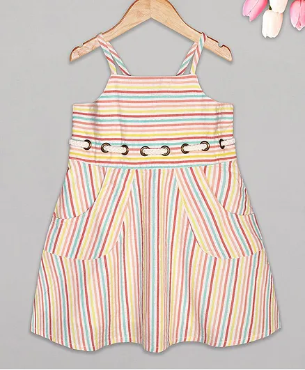 Budding Bees Sleeveless Striped Dress - Off White