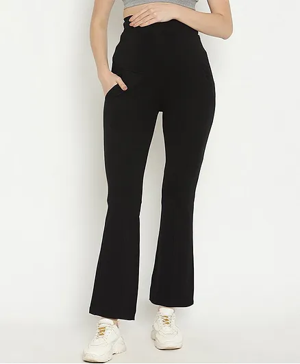 Wobbly Walk Solid Colour High Waist Boot Cut Maternity Pants - Black