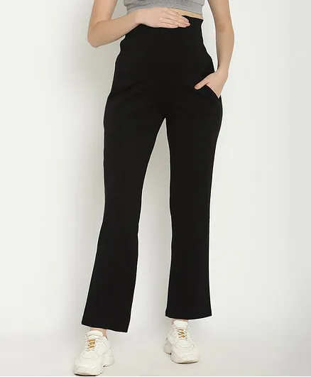 Wobbly Walk Solid Colour High Waist Maternity Pyjamas - Black