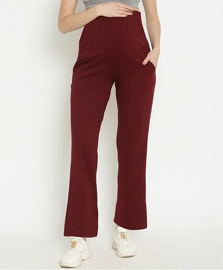 Wobbly Walk Solid Colour High Waist Maternity Pyjamas - Maroon