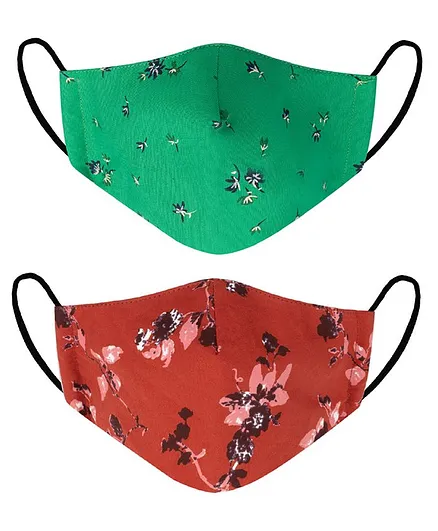 VEA Kids Cotton 5 Layered Filtration Face Masks Medium Red Green - Pack of 2