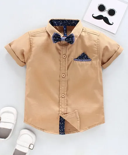 Play by Little Kangaroos Solid Colour Shirt With Bow & Pocket Square - Beige