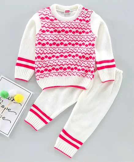 Babyhug Full Sleeves Sweater Set - Off White Pink