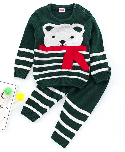 Babyhug Full Sleeves Sweater Set - Green