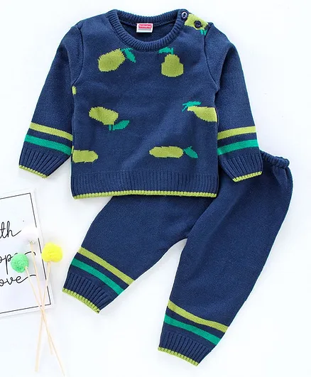 Babyhug Full Sleeves Sweater Set - Navy Blue