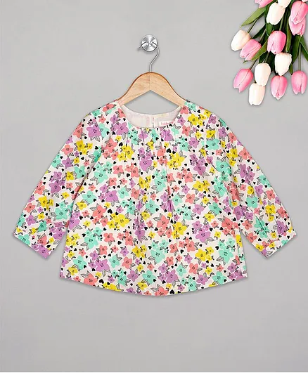 Budding Bees Full Sleeves Floral Print Top - Multi Colour