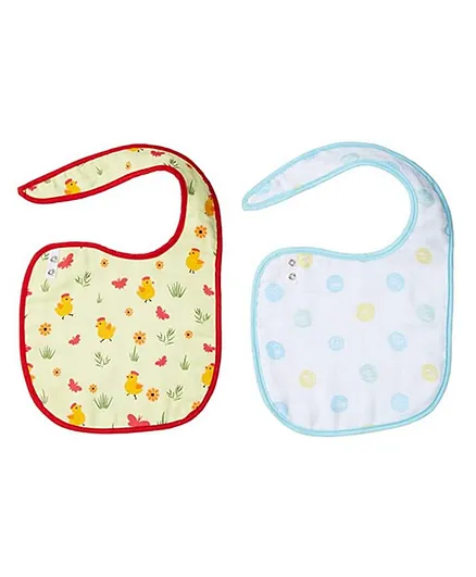 Plush Kids Cotton Bibs Polka Dots Print Set of 2 - Multicolor