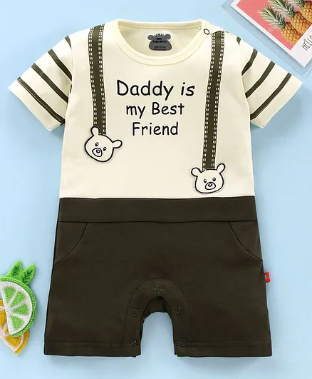 Mini Taurus Half sleeves Rompers Boy Olive Green 6-9M