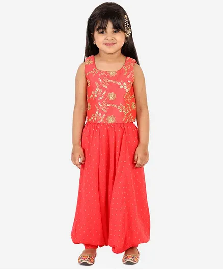 Lil Peacock Sleeveless Sequined Flower Top With Harem Pants - Pink