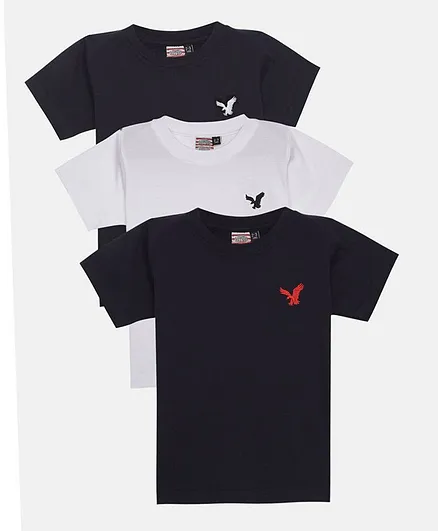Actuel Pack Of 3 Half Sleeves 100% Cotton Solid Color T-Shirt - Black White & Navy