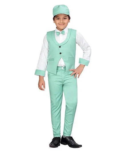 AJ Dezines Full Sleeves Shirt With Pants & Bow Tie With Cap - Green