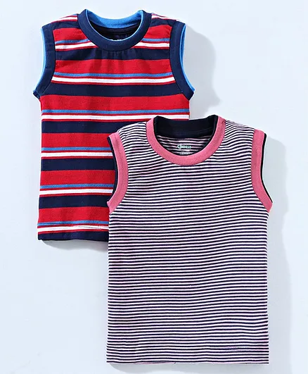 Ohms Sleeveless Stripes T-Shirt Pack Of 2 - Grey Red