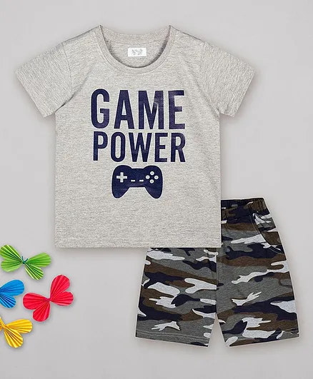 Sheer Love Game Power Printed Half Sleeves Night Suit - Grey