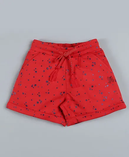 Plum Tree All Over Star Printed Shorts - Red