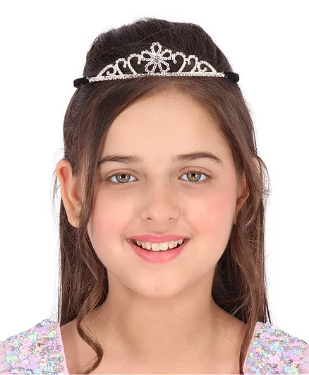 Cutecumber Silver-Toned & Crown Hairband Embellishments With Stone-Studded Detail - Silver & Black