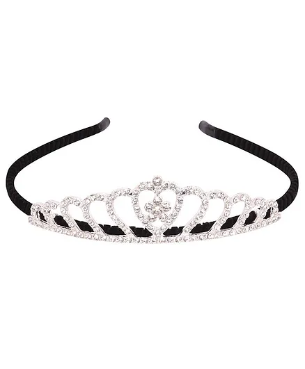 Cutecumber Silver-Toned & Crown Hairband Embellishments With Stone-Studded Detail - Silver & Black