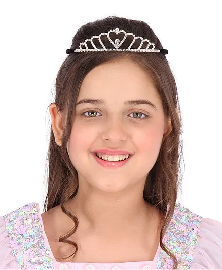 Cutecumber Silver-Toned & Crown Hairband Embellishments With Stone-Studded Detail - Silver & Black
