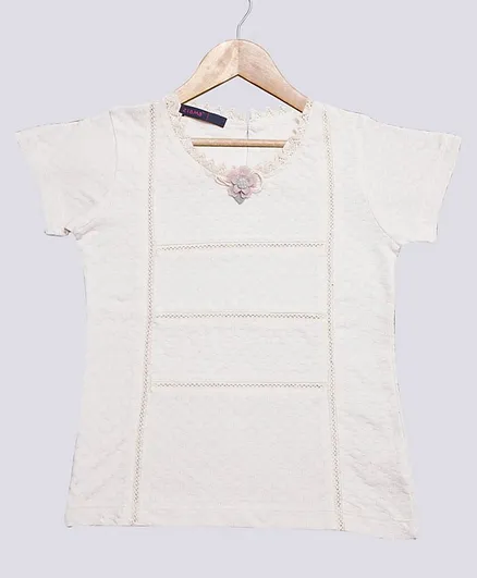 Ziama Half Sleeves Lace Detailed Top - White