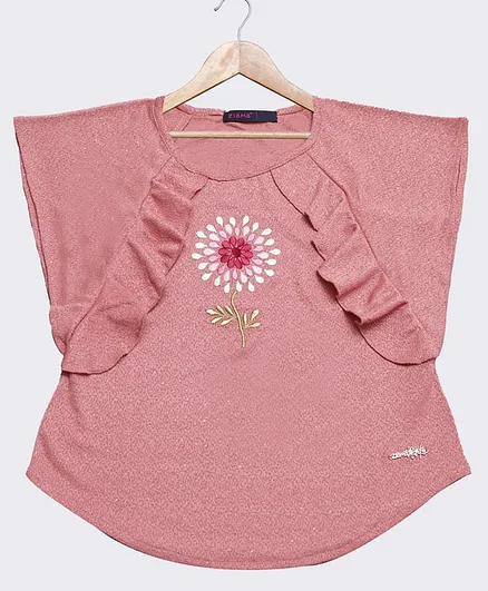 Ziama Short Sleeves Floral Design Top - Pink