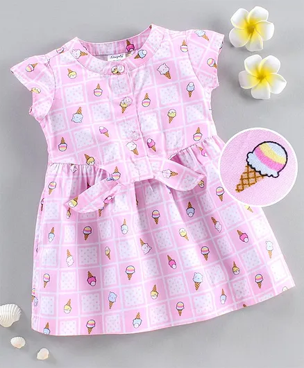 Simply Short Sleeves Frock Ice Cream Print - Pink