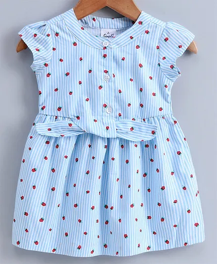 Simply Short Sleeves Frock Strawberry Print - Blue
