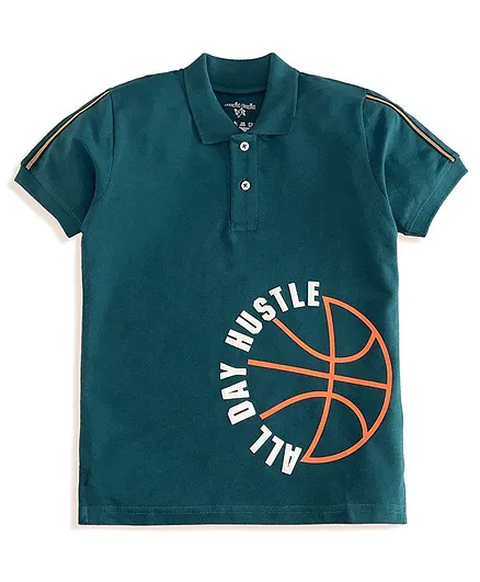 Stupid Cupid Half Sleeves Color Block Polo T-Shirt - Teal
