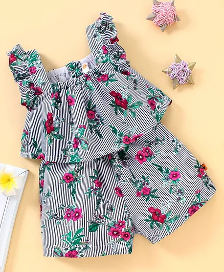 Dew Drops Sleeveless Night Suit Floral Print - Pink