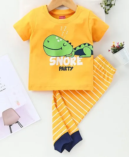 Babyhug Half Sleeves T-Shirt & Pajama Set Crocodile Print - Yellow