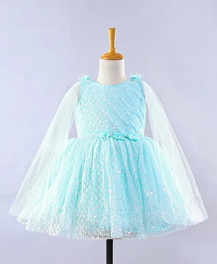 Enfance Sleeveless Sequined & Floral Applique Fit & Flare Dress - Blue