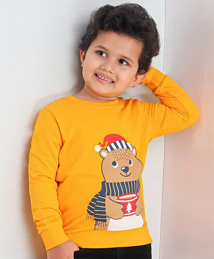 Babyhug Full Sleeves Sweatshirt Teddy Print - Yellow