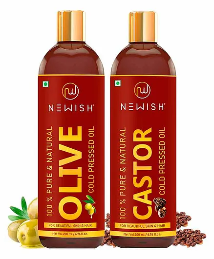 Newish Pure Cold Pressed Castor Oil & Olive Oil Pack of 2 - 200 ml each