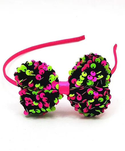 Kid-O-World Bow Sequin Hair Band - Pink Green