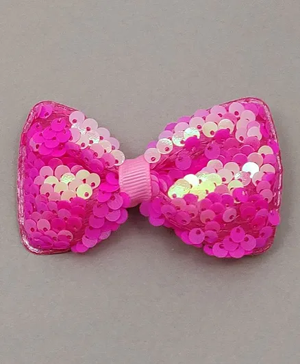 Kid-O-World Bow Sequin Hair Clip - Dark Pink