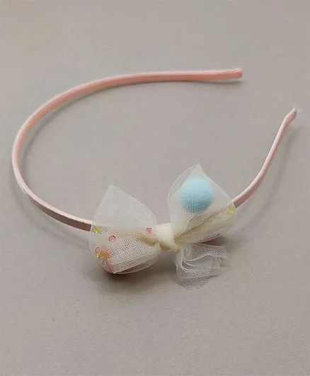 Kid-O-World Pom-Pom Net Bow Hair Band - Light Peach