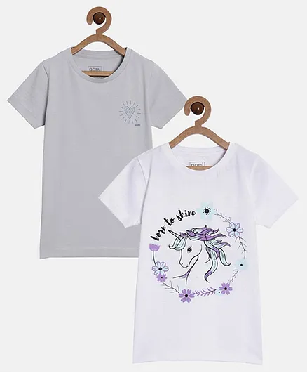 Aomi Pack Of 2 Half Sleeves Unicorn Print Tees - White & Grey