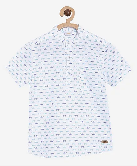 Aomi Half Sleeves Fish Print Shirt - White