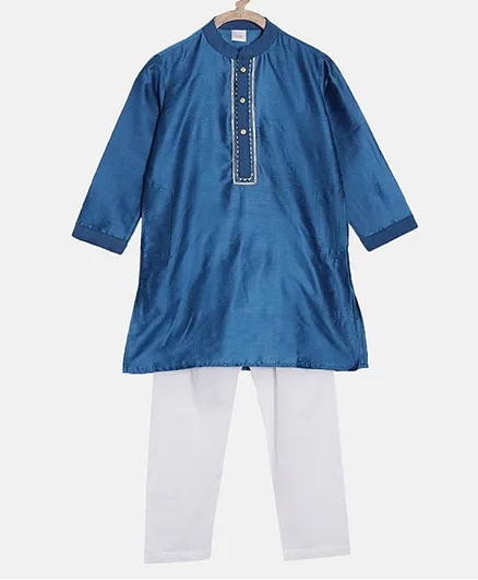Aomi Full Sleeves Solid Kurta With Pyjamas - Blue
