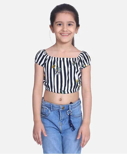 Cutiekins Short Sleeves Striped Crop Top - Black & White