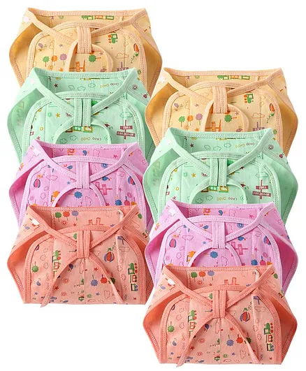 babywish Reusable Cloth Nappies with Triple Layer Cotton Text Print Pack of 8 - Pink Green