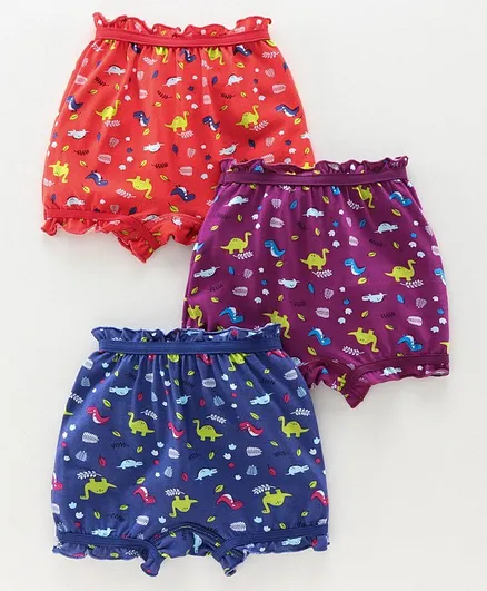 Red Rose Cotton Bloomers Dino Print Pack of 3 - Multicolour