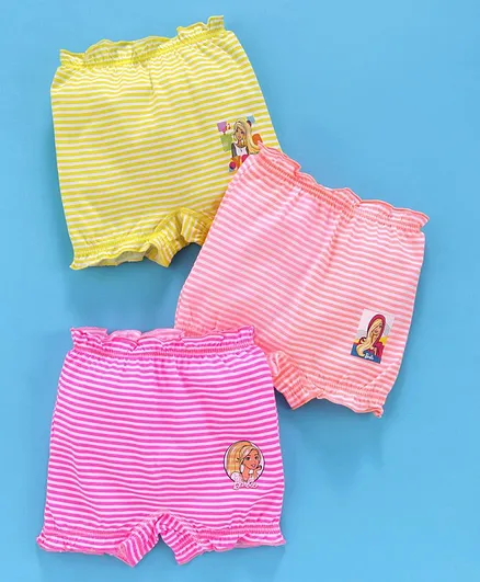 Red Rose Striped Bloomers with Barbie Print Pack of 3 - Multicolour